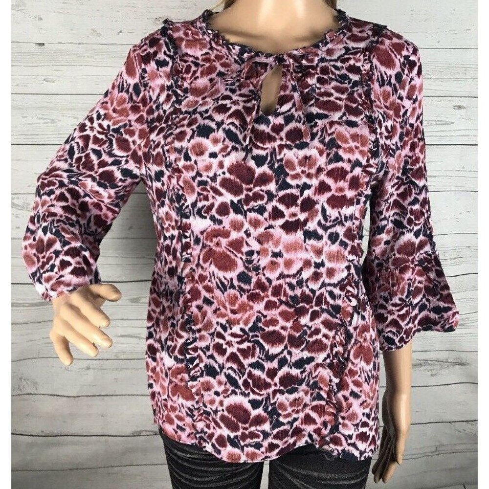 Caslon Blouse Petite Small Pink Floral 3/4 Bell Sleeve